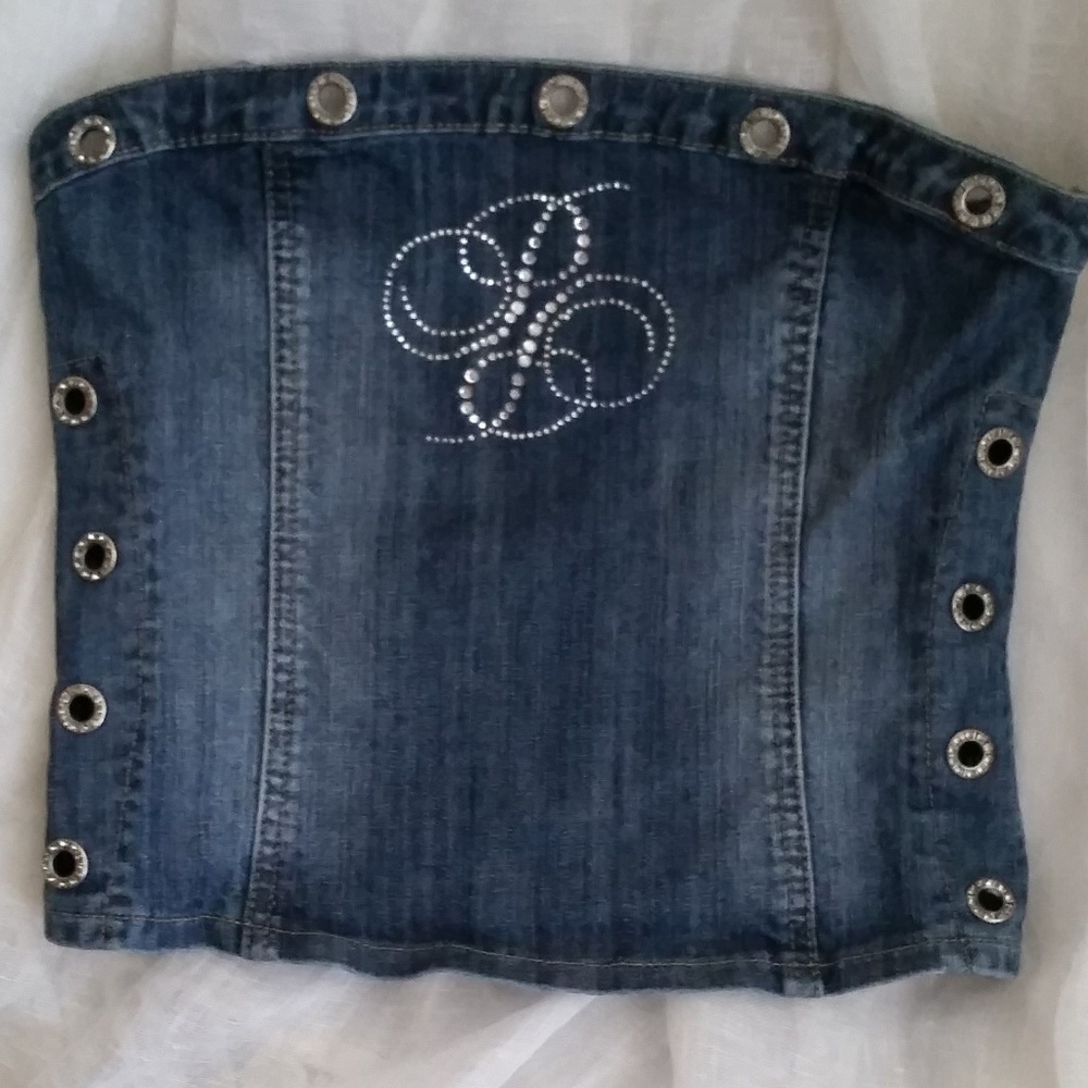 Platinum Plush S - NWOT Hip denim zip-up tube top